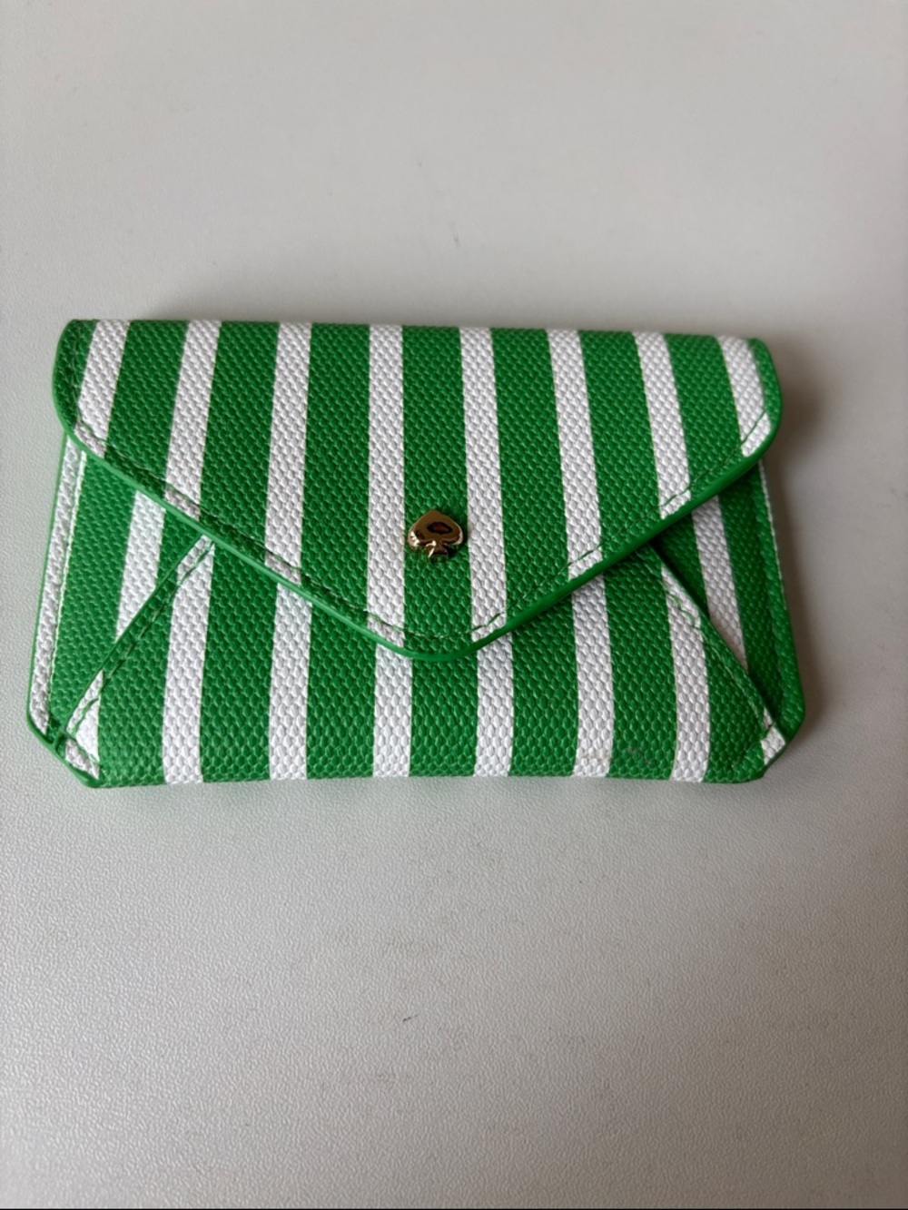 Green and White Striped Envelope Wristlet Clutch